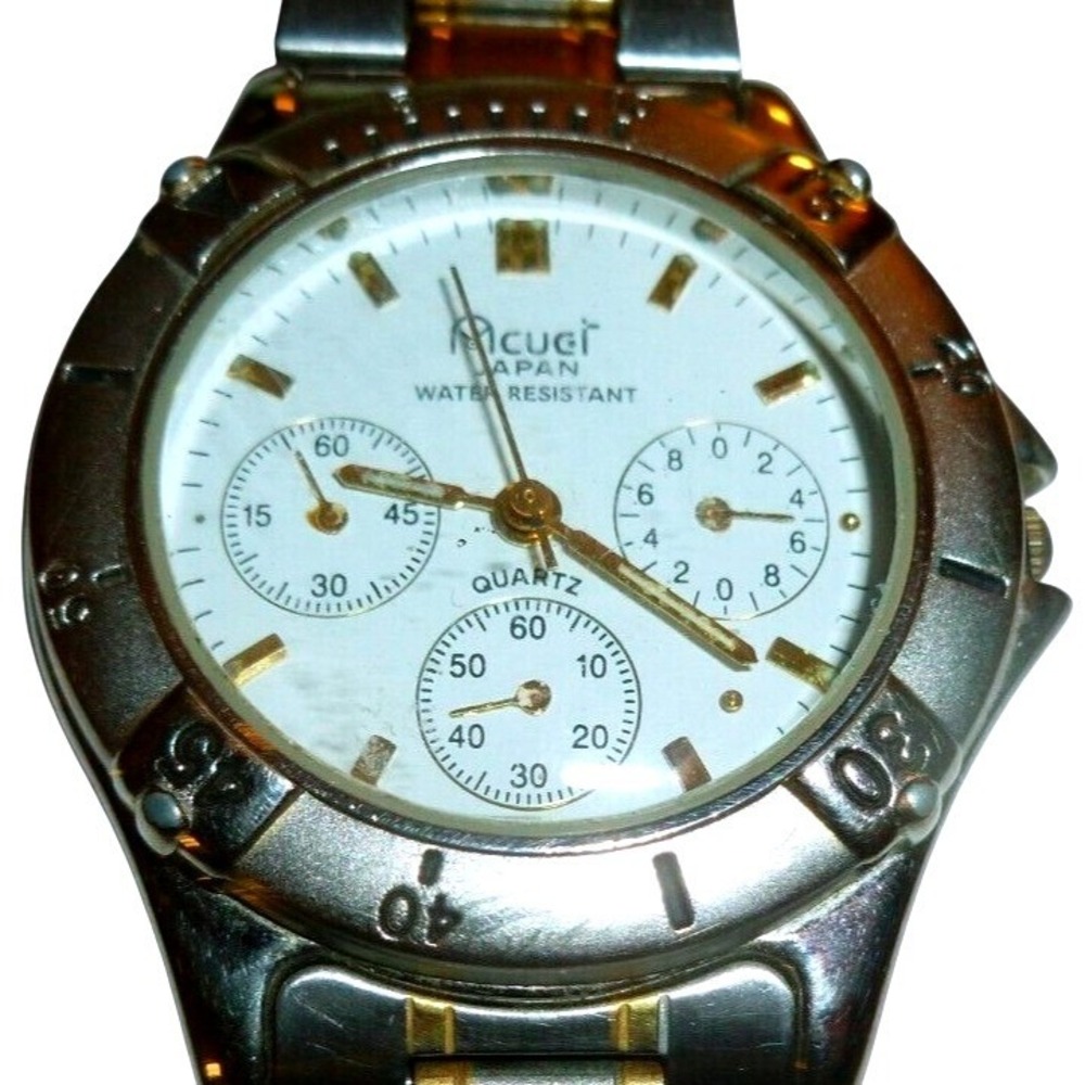 Micugi Japan Quartz Watch Two Tone‎ Silver Gold Water Resistant Multi Dial